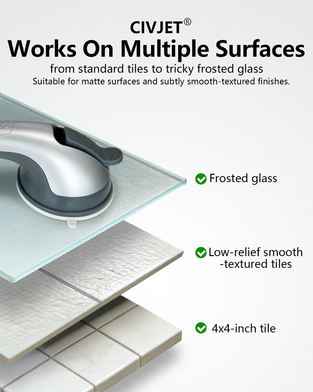 Suction Grab Bar for Shower and Bathtub Safety Handle, Tool-Free No-Drill

