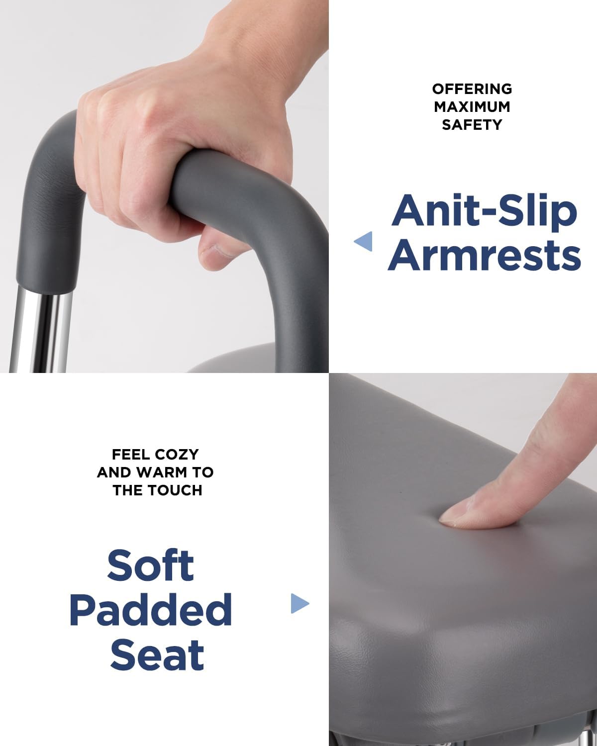 Toilet Seat Riser with Handles, Stainless Steel Raised Toilet Seat, Adjustable Height

