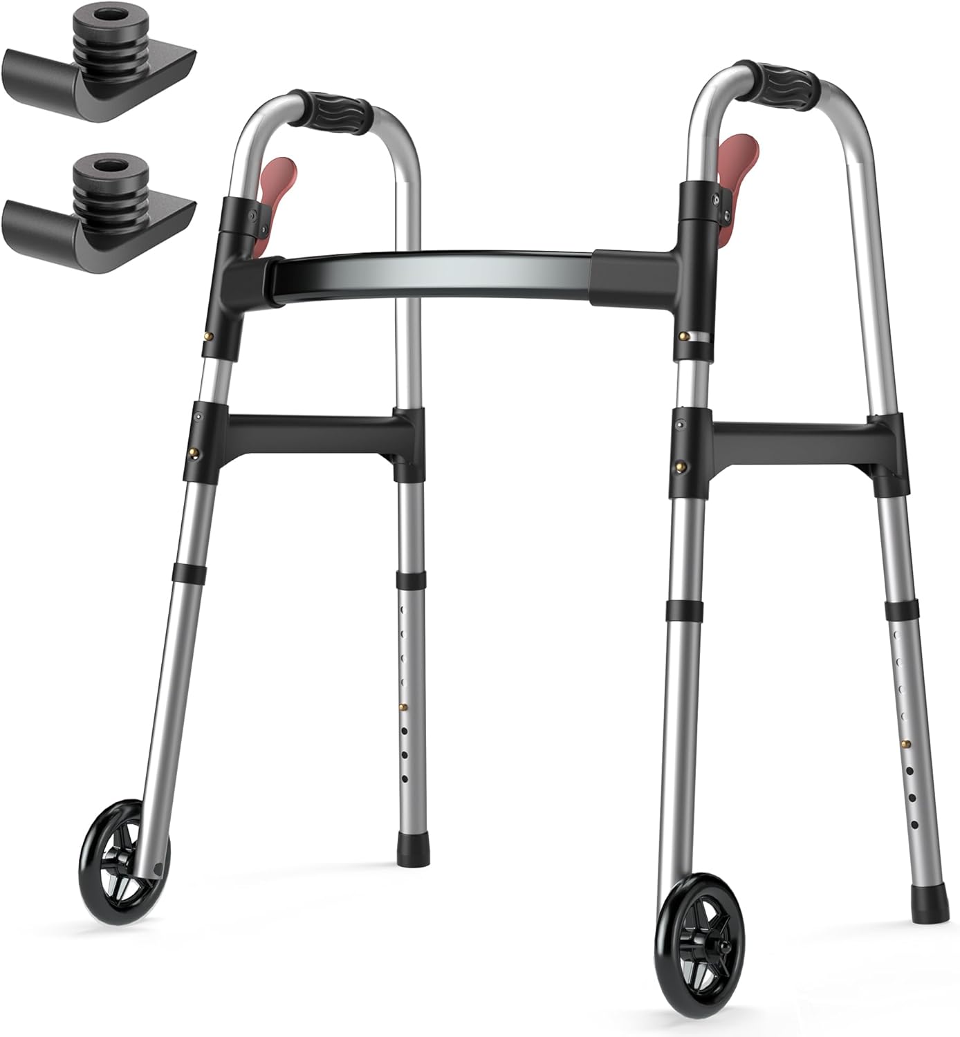 HOMLAND Walkers for Seniors One-Hand Folding Adjustable Height with Wheels

