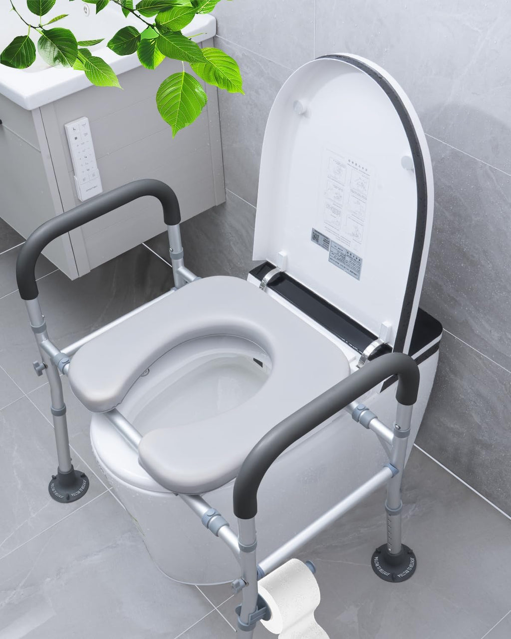 Extra Wide Raised Toilet Seat with Handles, Adjustable Height, 500 lb Capacity

