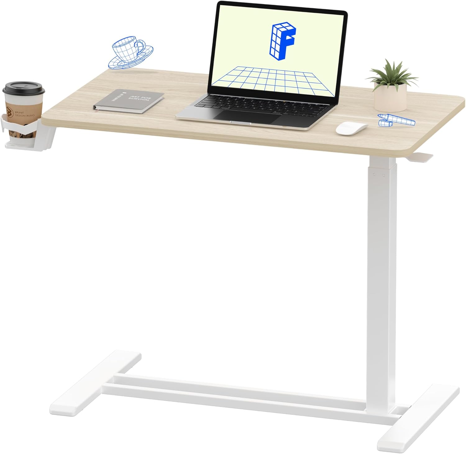 Flexispot H7 Adjustable Overbed Bedside Table with Wheels, Rolling Laptop Desk

