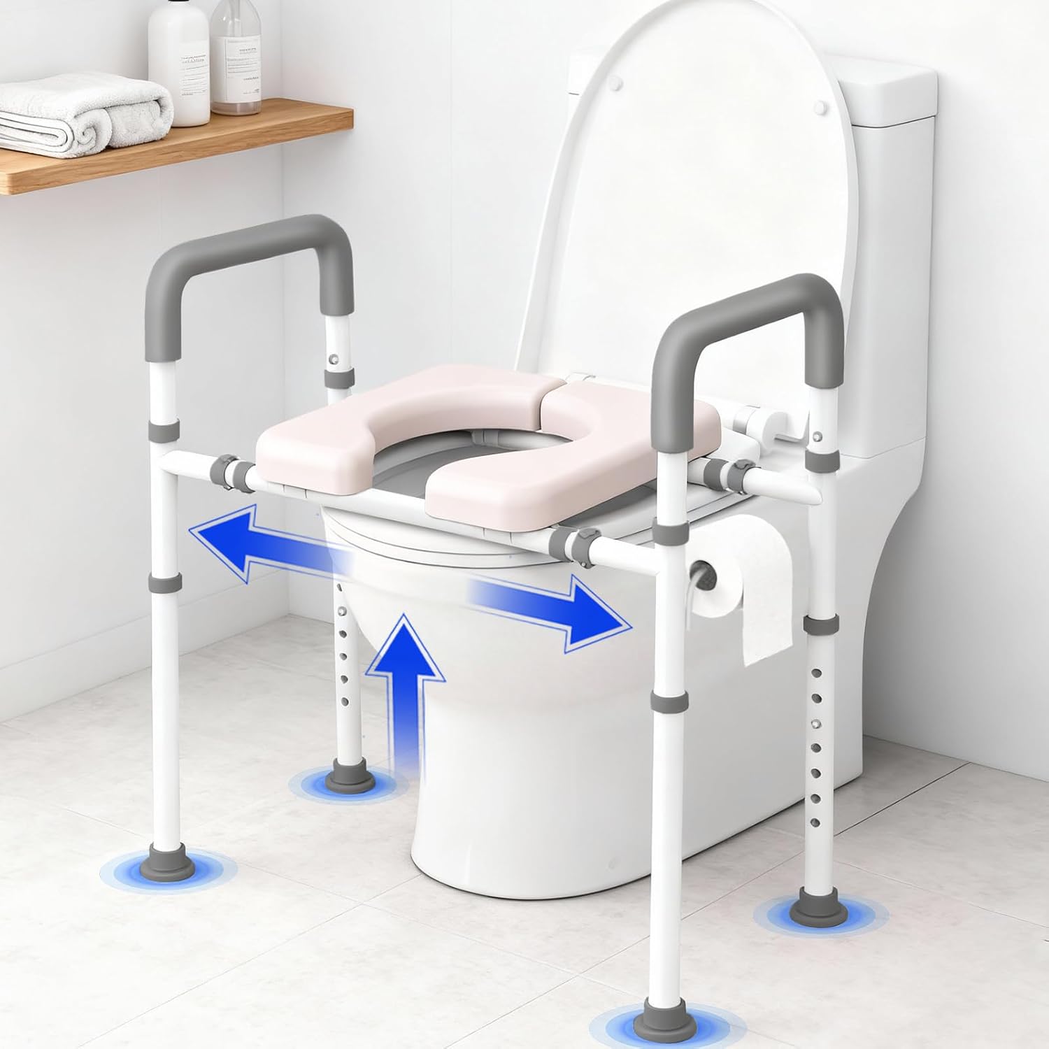 Raised Toilet Seat with Handles, Adjustable Toilet Riser for Seniors and Handicap

