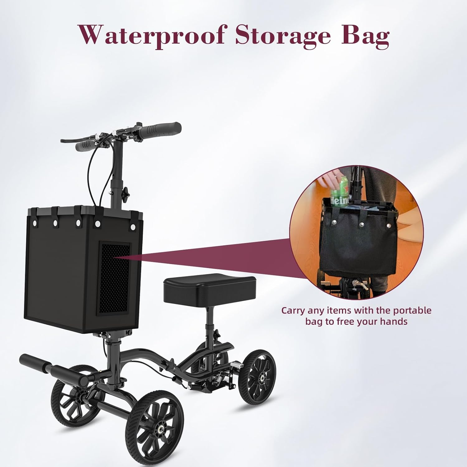 Lightweight Knee Scooter Walker, Foldable Adjustable for Foot Surgery, Detachable Basket


