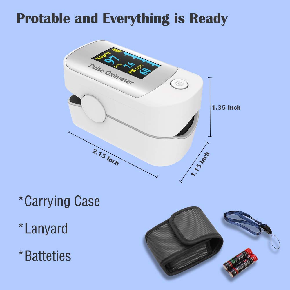 Pulse Oximeter with OLED Display, Fingertip SpO2 & Pulse Rate Monitor, Carrying Case

