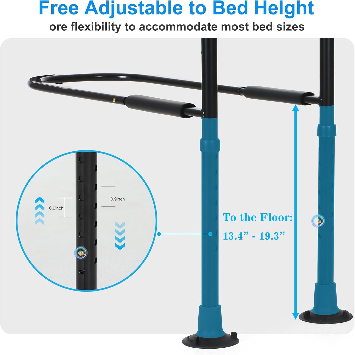 Bed Rails for Elderly Adults with Motion Sensor Light, Non-Slip Handles, Storage Bag

