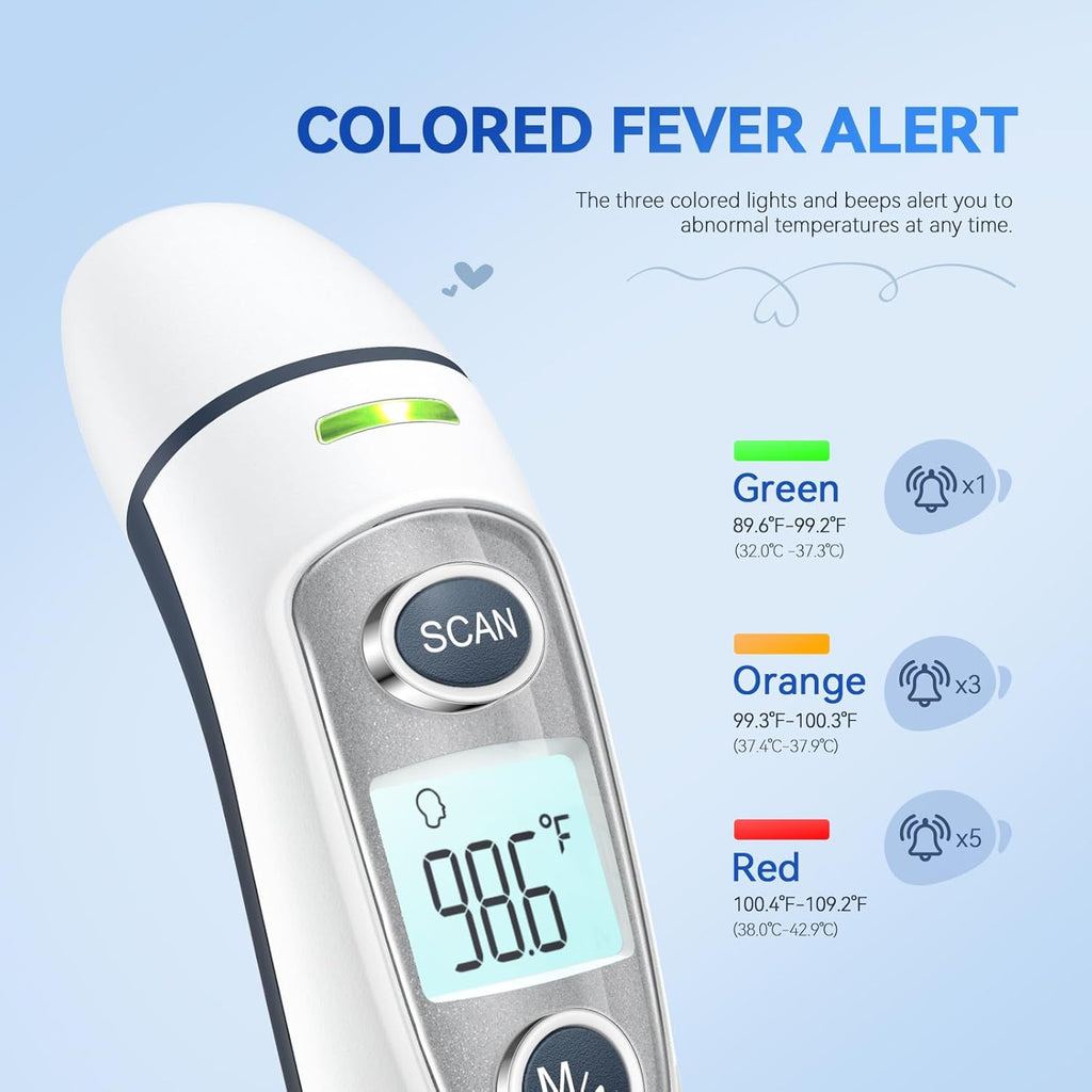 Digital Infrared Ear and Forehead Thermometer with Fever Alarm, 1-Second Readings

