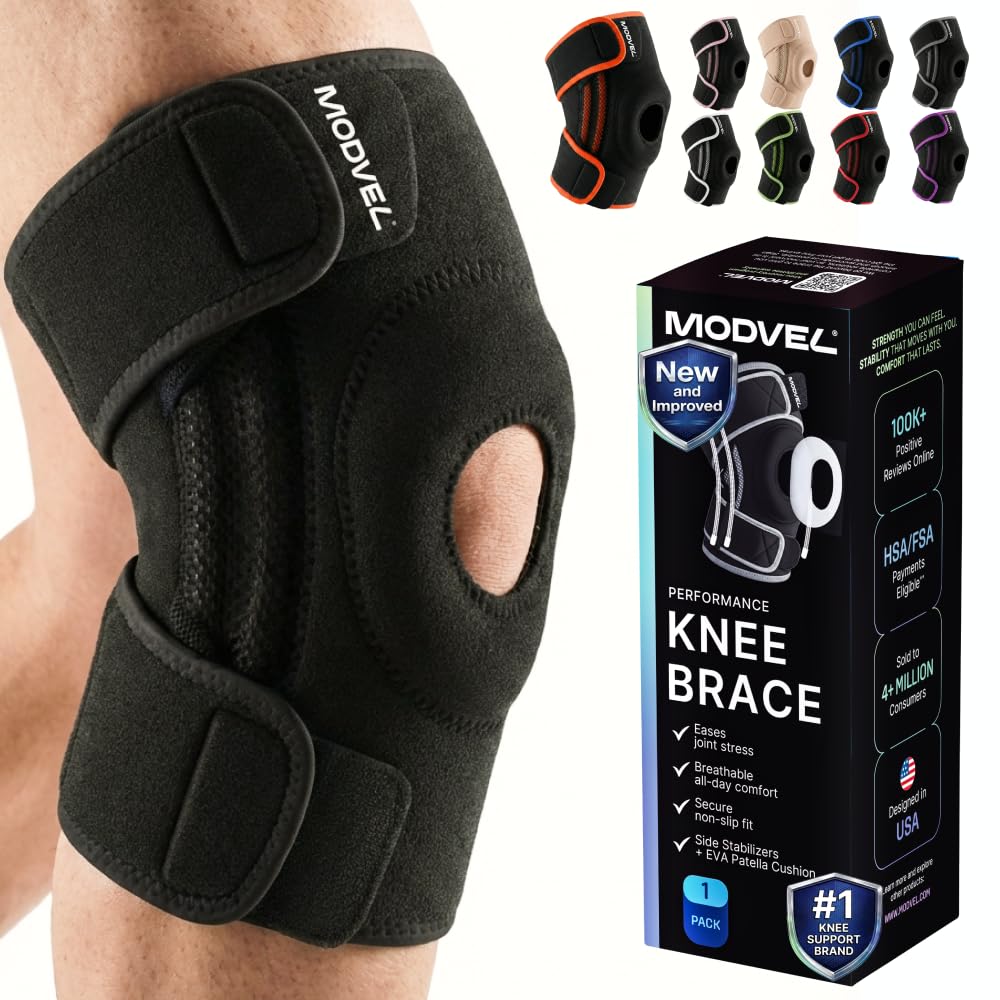 Modvel Knee Brace with Side Stabilizers and Patella Gel Pads, Compression Sleeve

