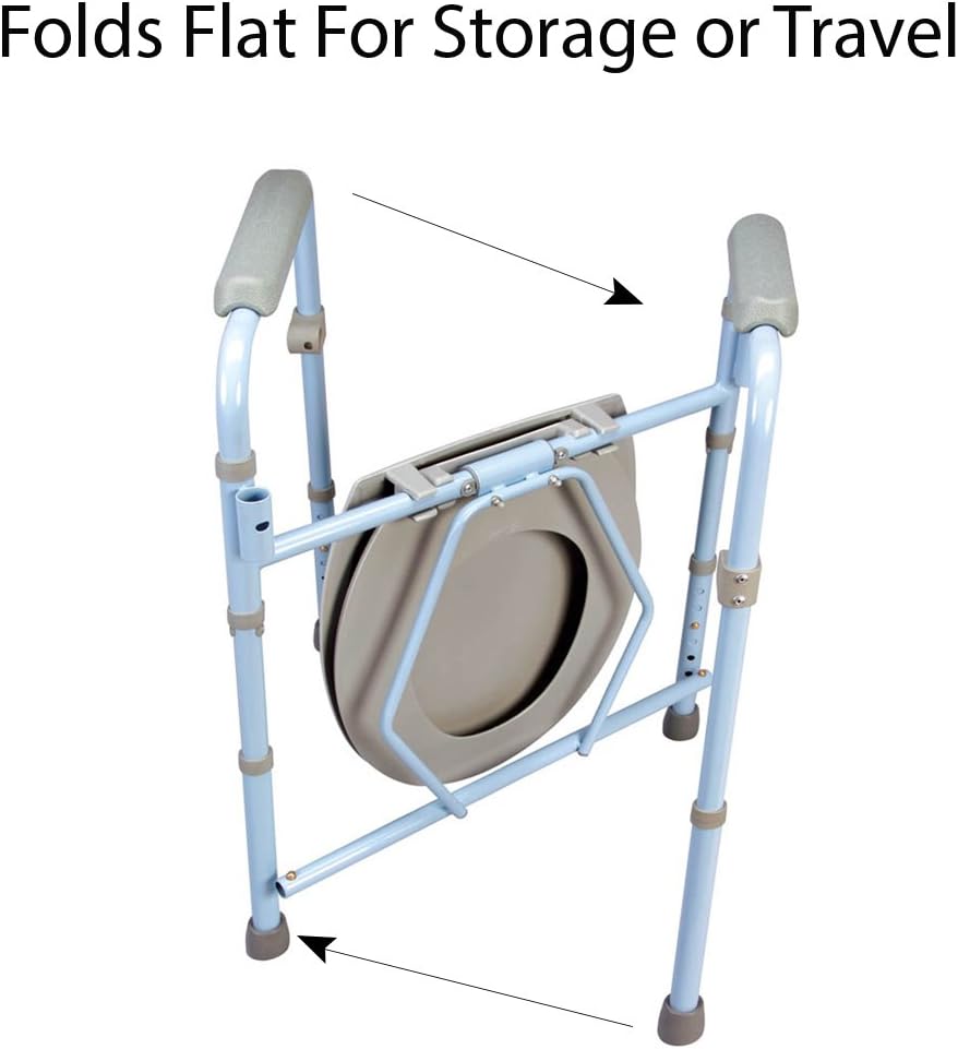 Carex 3-in-1 Folding Bedside Toilet Chair and Raised Toilet Seat, Portable Potty


