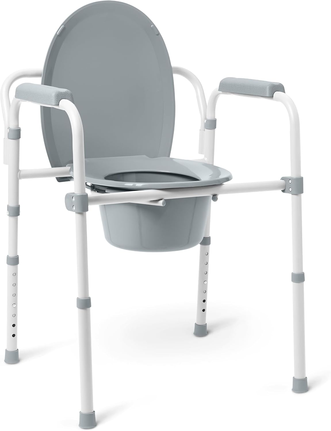Medline 3-in-1 Steel Bedside Commode with Clip-On Bucket, Raised Toilet Riser

