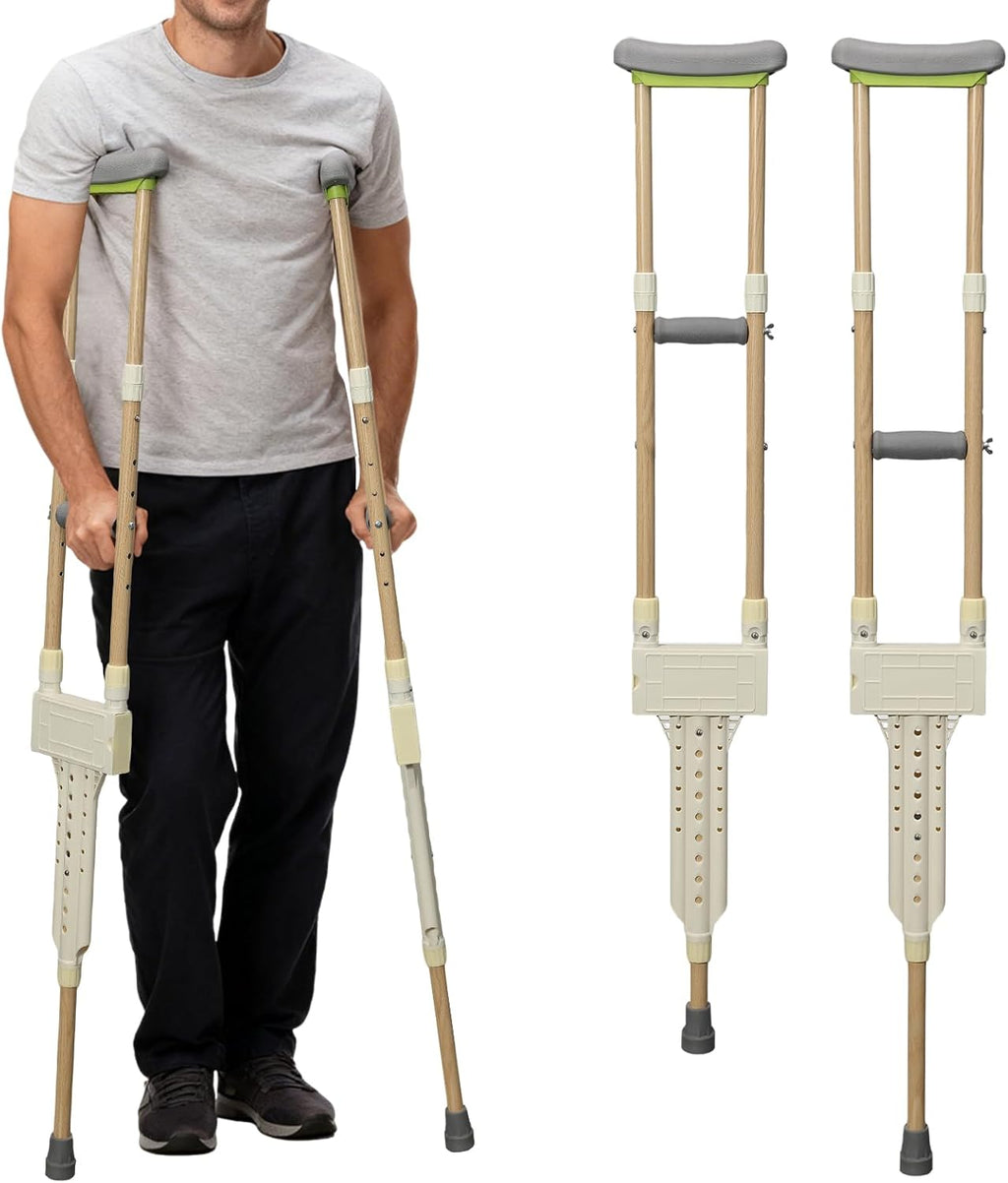 Aluminum Height Adjustable Underarm Crutches for Adults, Pair with Padded Cushions

