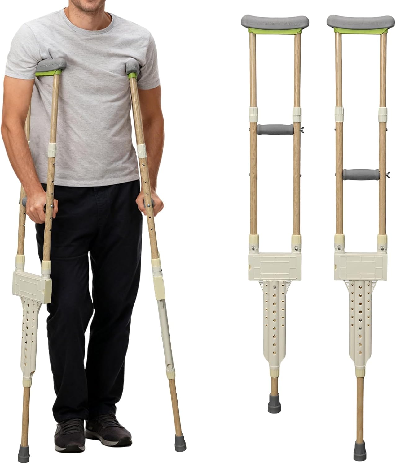 Aluminum Height Adjustable Underarm Crutches for Adults, Pair with Padded Cushions

