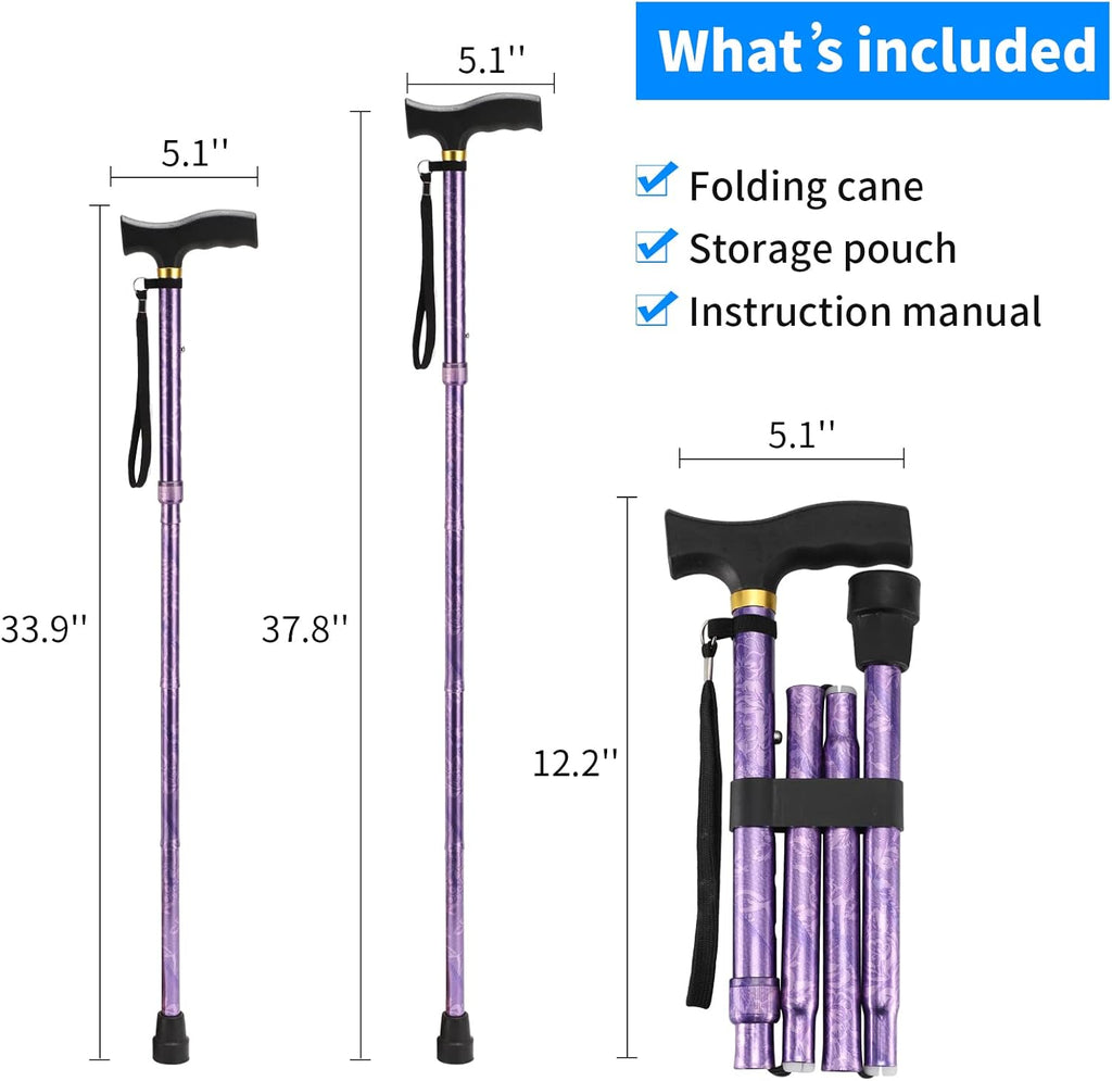 LIXIANG Folding Walking Cane, 5-Level Height Adjustable T-Handle Mobility Stick


