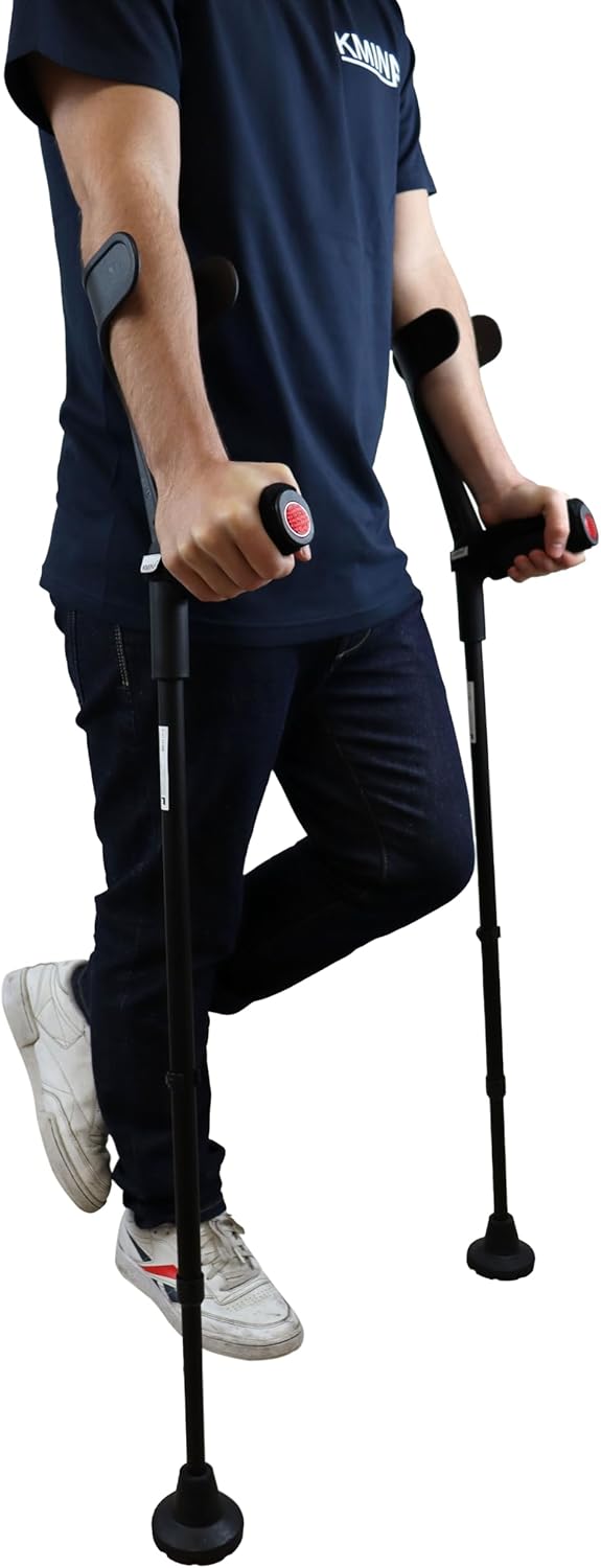 KMINA Forearm Crutches for Adults, Adjustable Height, Wide Tip, Aluminum

