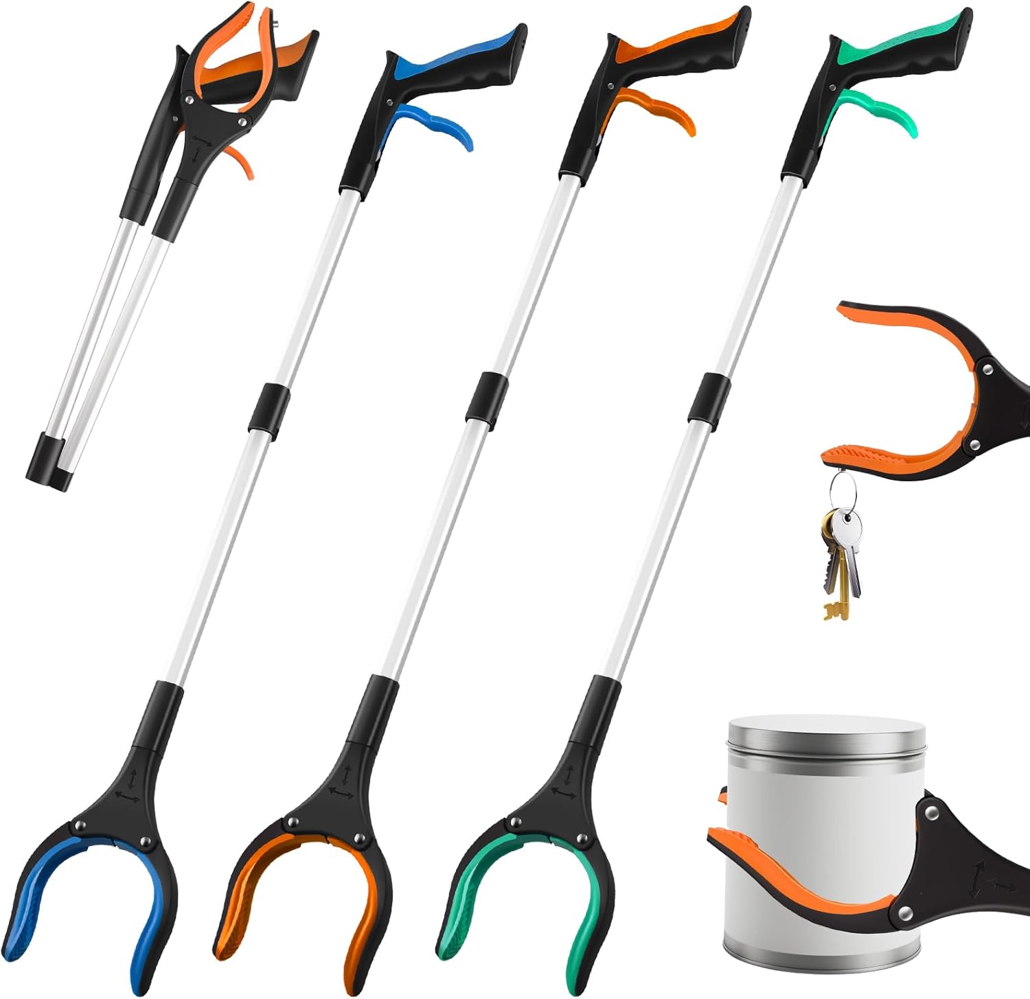 Grabber Reacher Tool with 360° Rotating Jaw and Magnetic Tip, Foldable Pickup Tool

