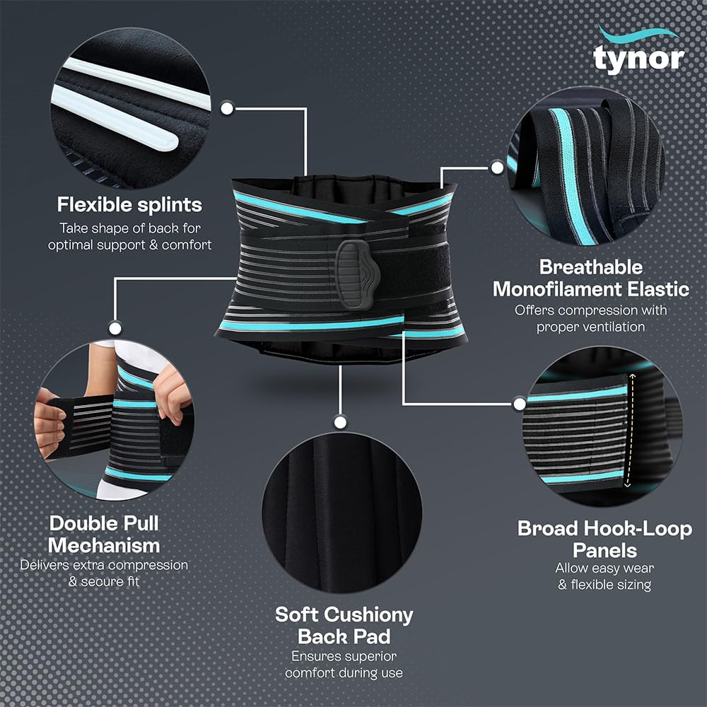 Tynor Adjustable Back Support Belt Breathable Lumbar Brace for Lower Back Pain

