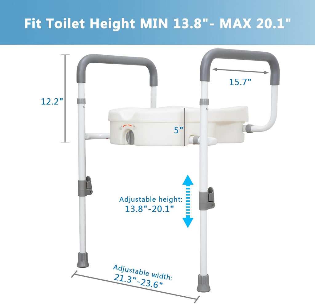 WeHwupe Raised Toilet Seat with Handles and Padded Arms for Elderly Safety

