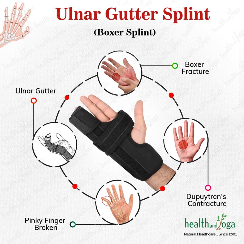 HealthAndYoga GuardNHeal Ulnar Gutter Boxer Splint for Pinky Finger Hand Brace

