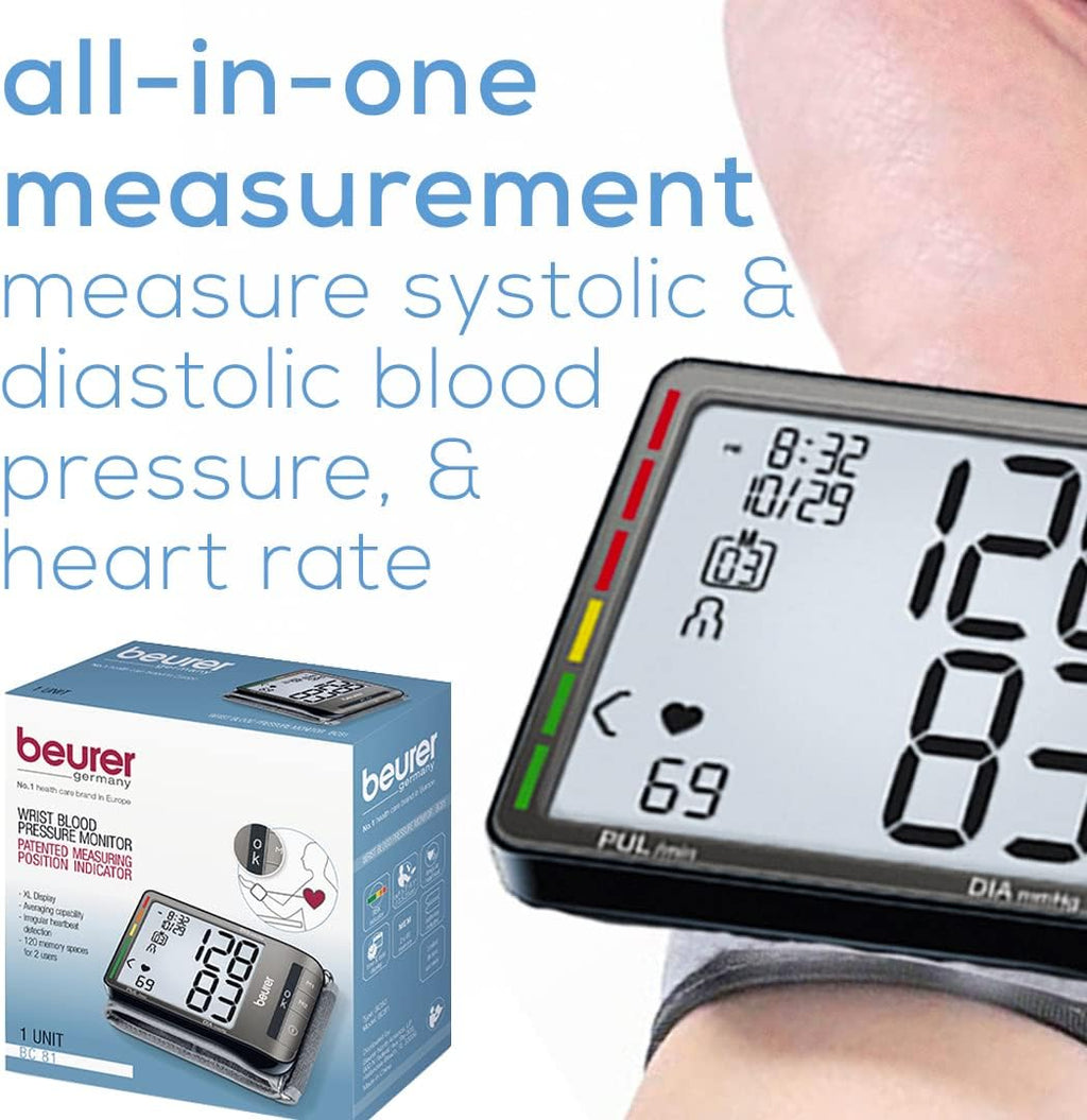 Beurer BC81 Wrist Blood Pressure Monitor with Irregular Heartbeat Detection, Case

