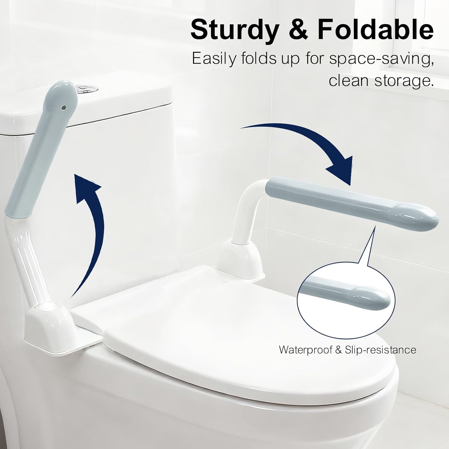 IJDD Toilet Safety Rail with Flip-Up Armrests and Rise-Up Handle, 304 Stainless

