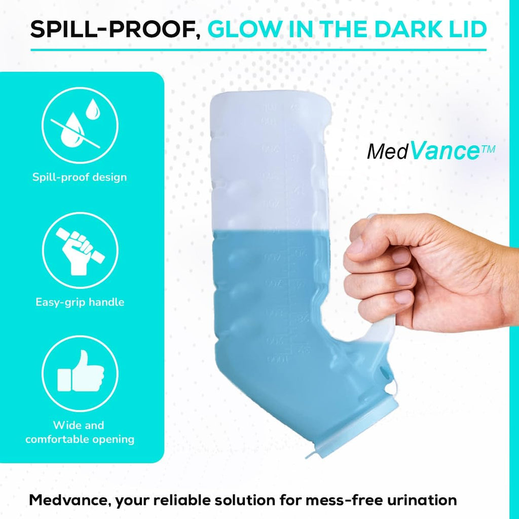 MedVance 1000ml Portable Urinals for Men, Spill-Proof Pee Bottle with Leak-Proof Lid

