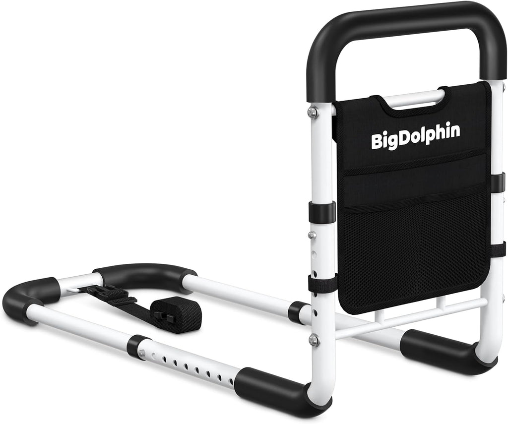 BigDolphin Adjustable Bed Rail for Seniors Safety, Non-Slip Handle, Storage Pocket

