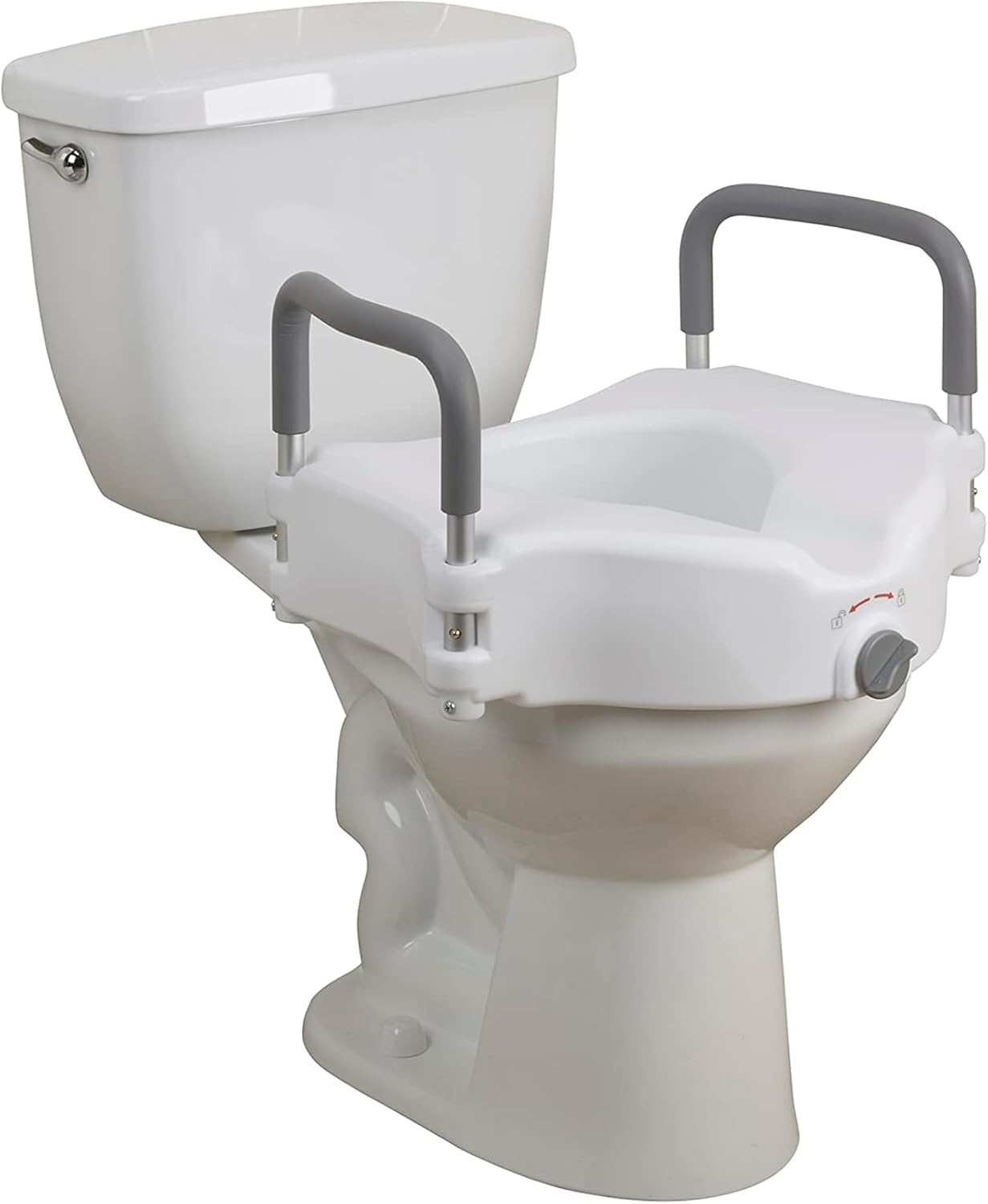 Drive Medical 2-in-1 Raised Toilet Seat with Removable Padded Arms, 5in Lift, Locking

