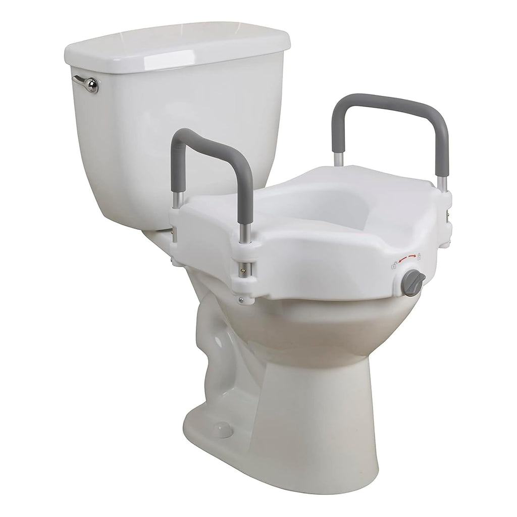 Drive Medical 2-in-1 Raised Toilet Seat with Removable Padded Arms, 5in Lift, Locking
