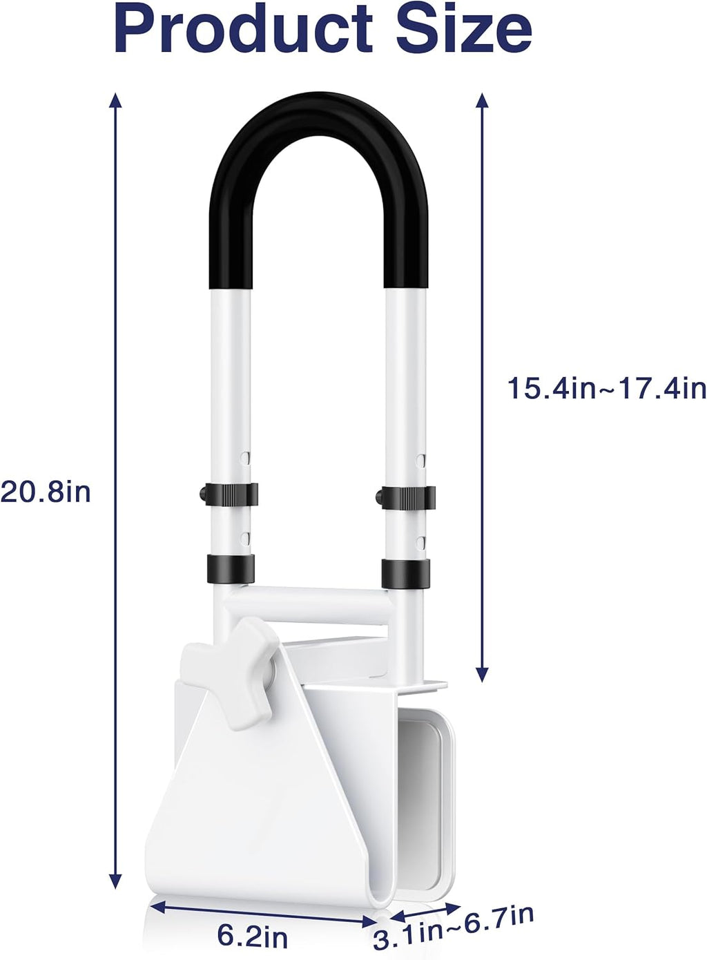 Adjustable Height Tub Grab Bar, Clamp-On Safety Rail with Non-Slip Handle, 300 lb

