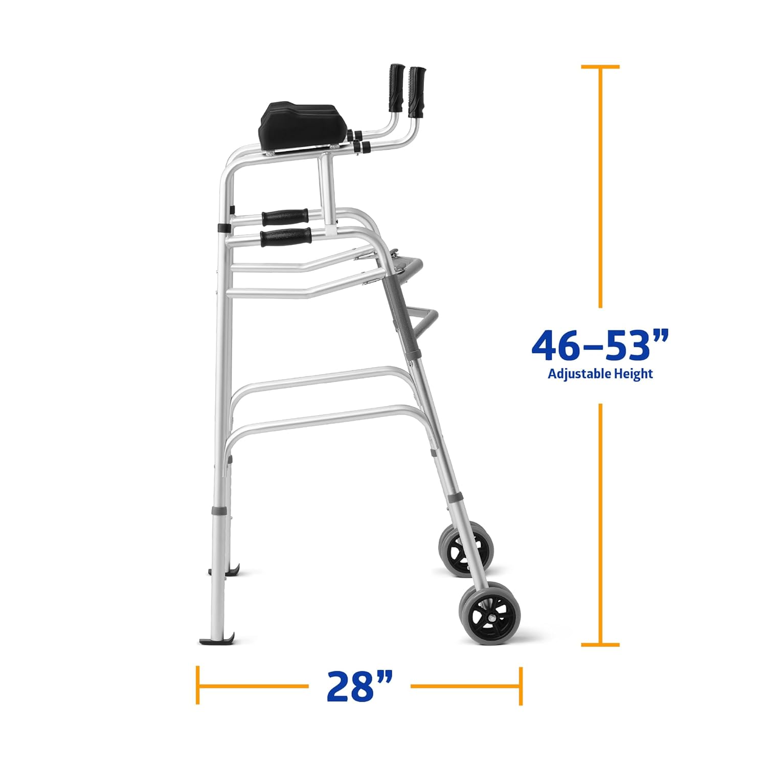 Medline Upright Walker with Armrests, Height Adjustable, Dual Wheels, 300 lb

