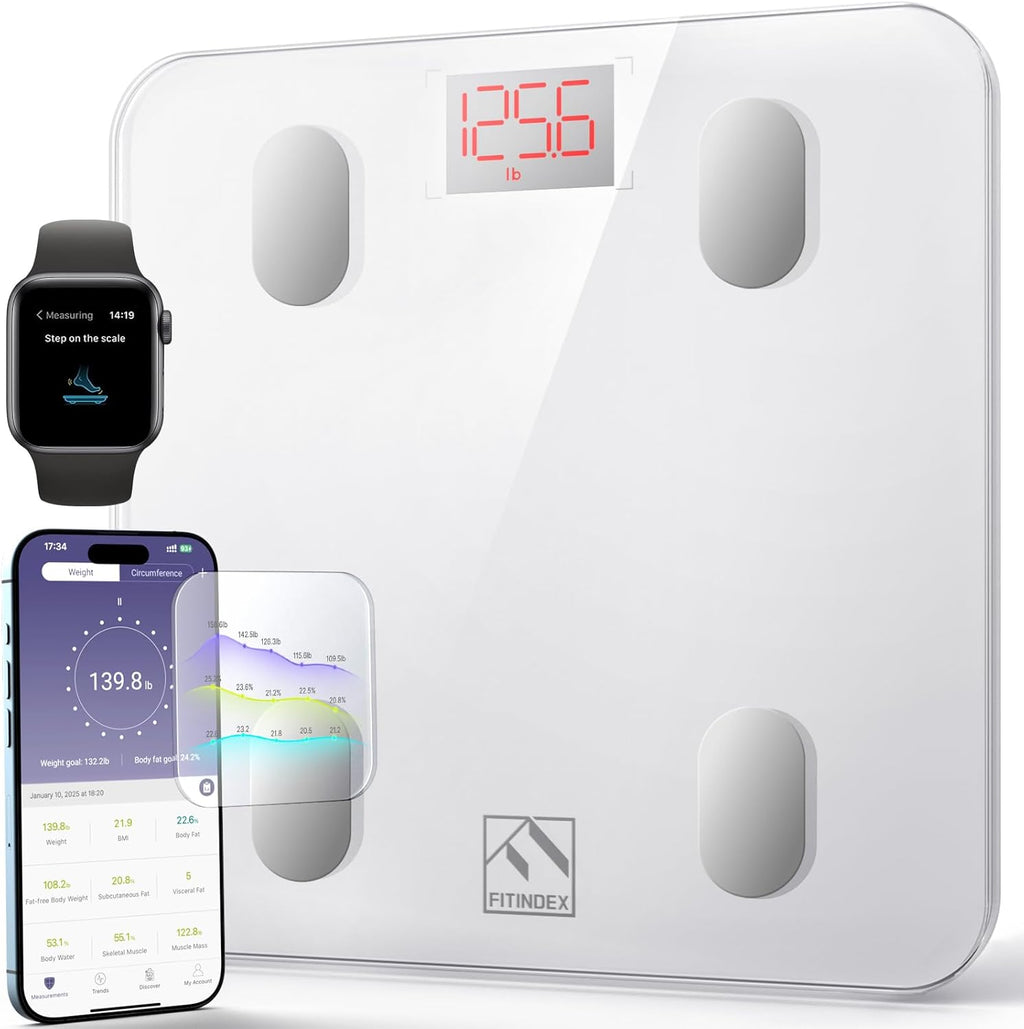FITINDEX Smart Body Composition Scale with BMI, Body Fat, Muscle Mass for Bathroom

