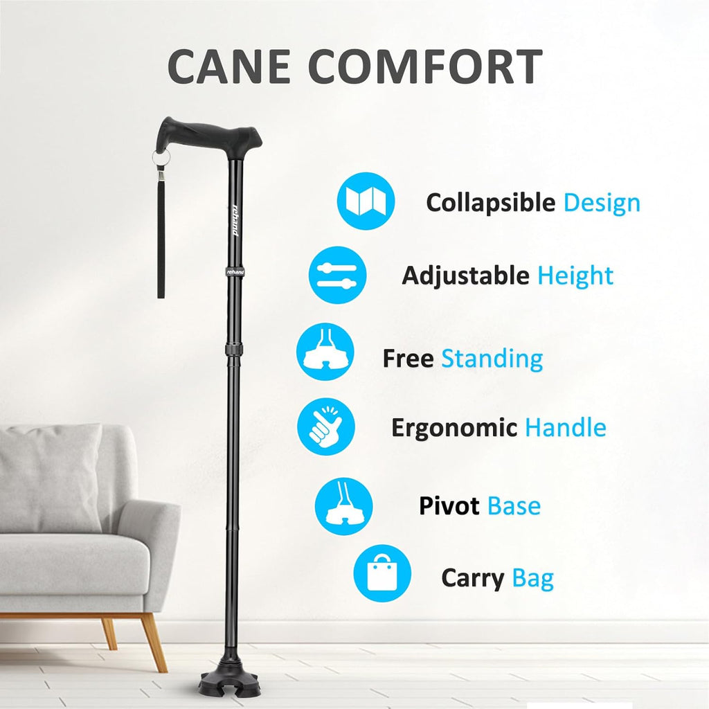 REHAND Pivot Quad Walking Cane for Adults, Foldable Adjustable Self-Standing

