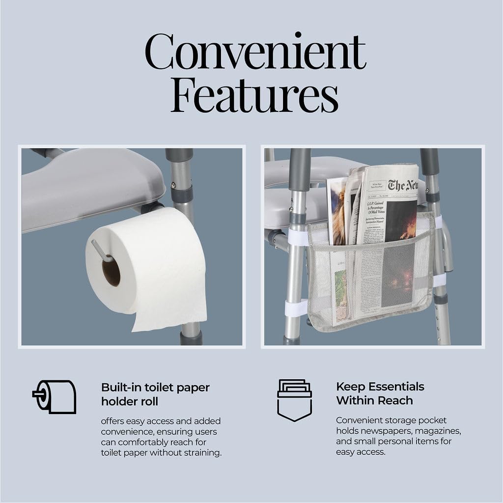 Adjustable Toilet Seat Riser with Handles for Seniors, Elderly, Handicap

