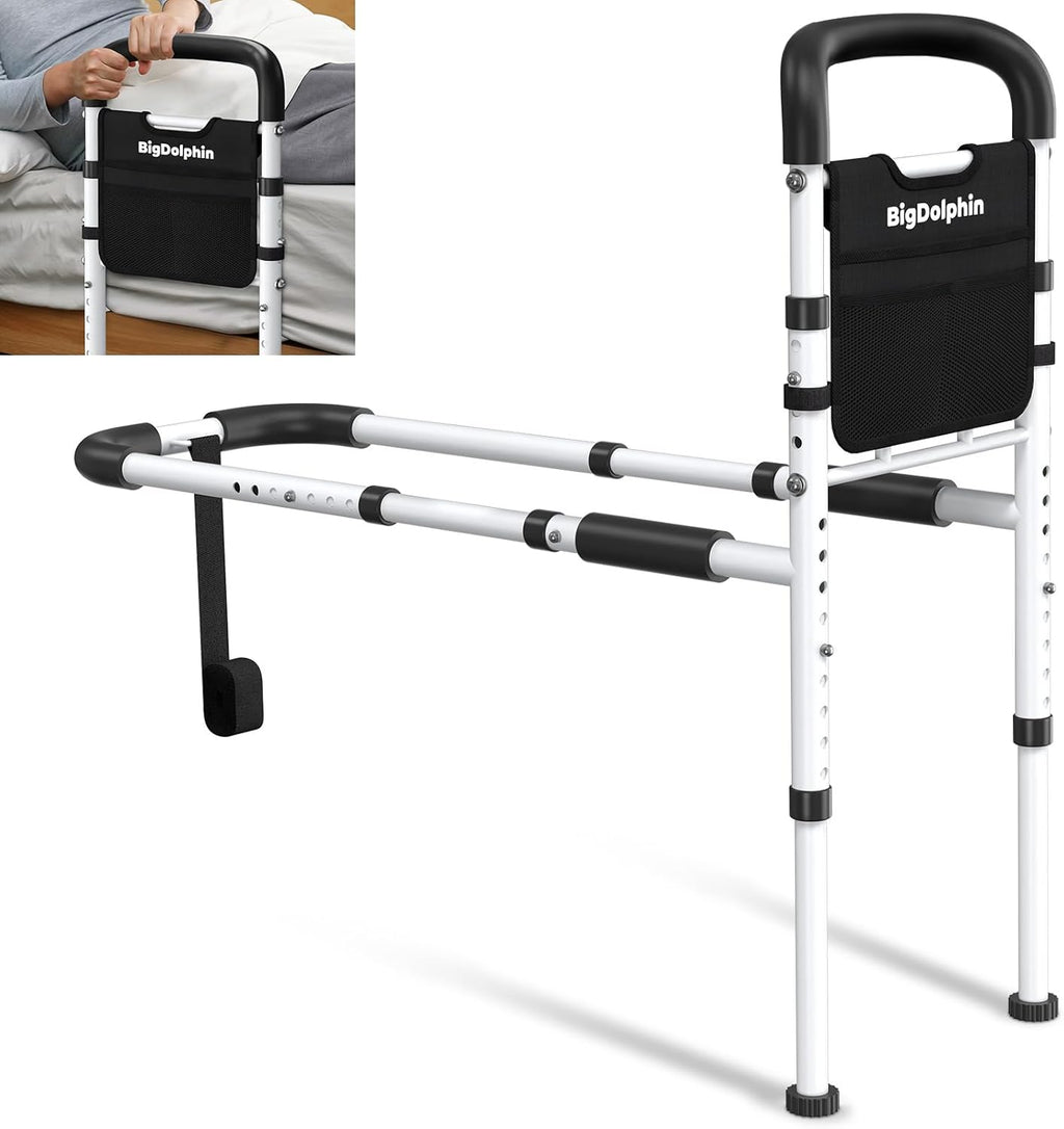 Bed Rails for Seniors Safety ASTM Adjustable Bed Assist Rail 350 lb Non-Slip Grip

