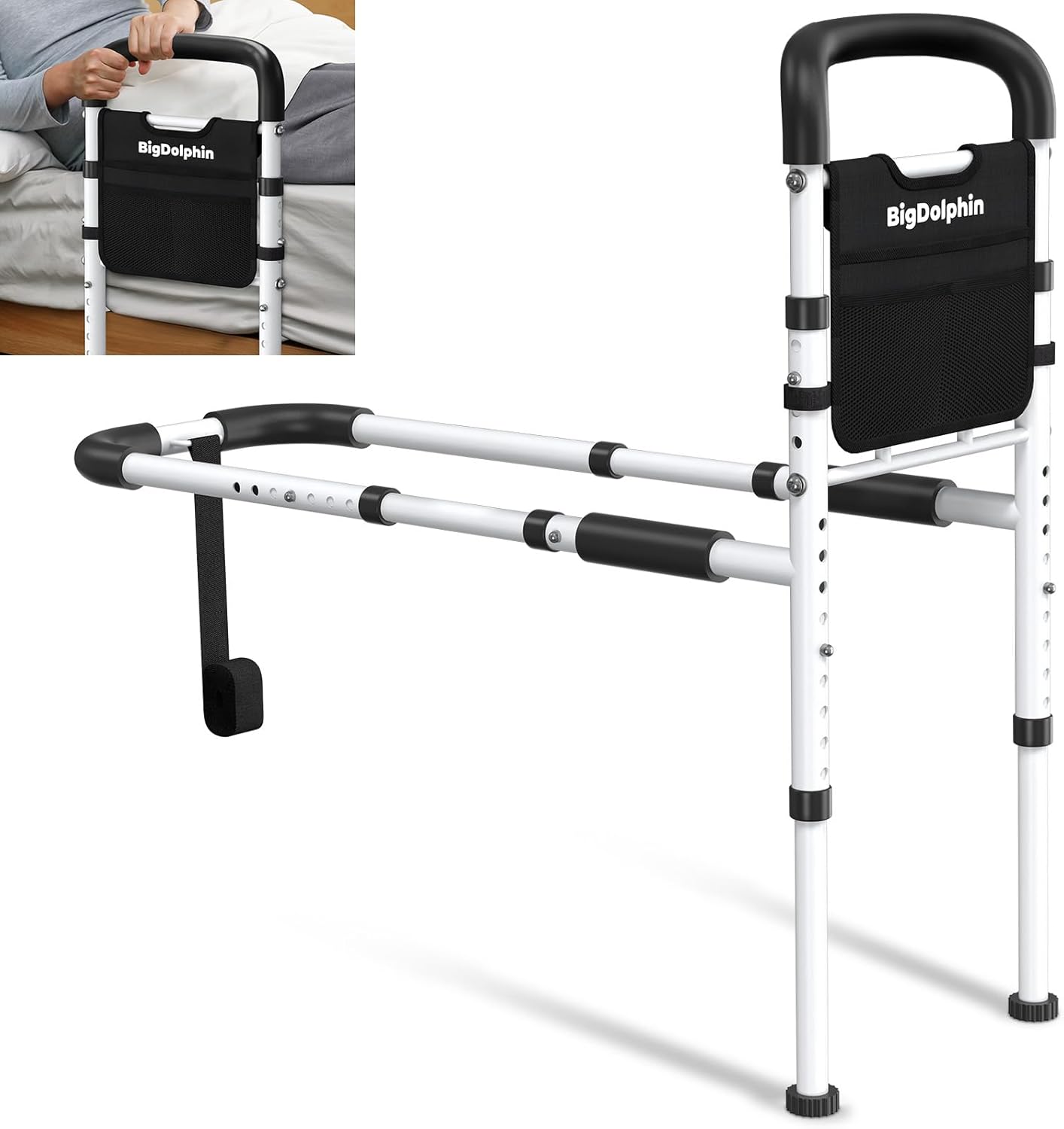 Bed Rails for Seniors Safety ASTM Adjustable Bed Assist Rail 350 lb Non-Slip Grip

