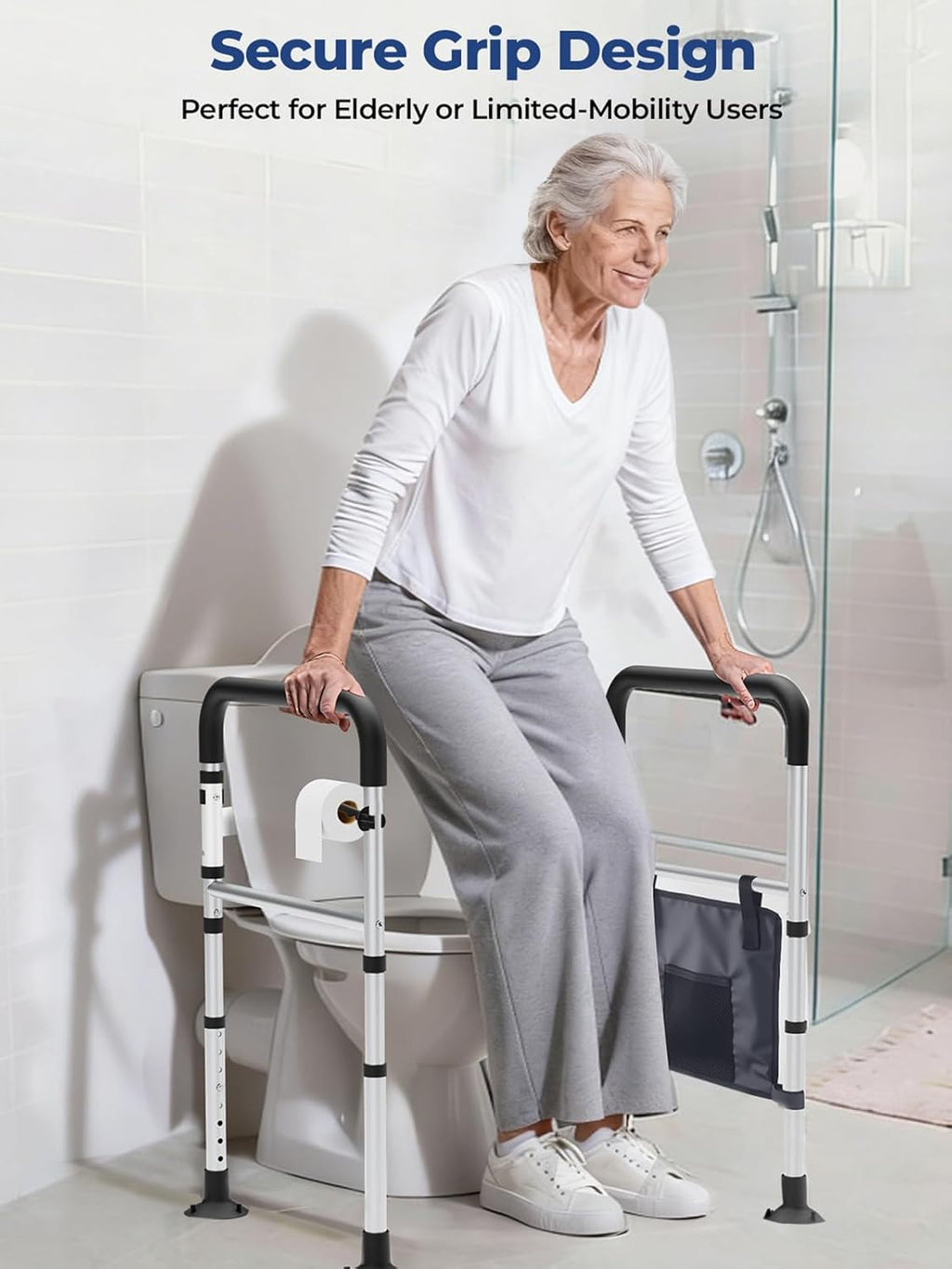 WHLICKS Adjustable Toilet Safety Rails for Seniors, Elderly, Handicap, Foldable Frame

