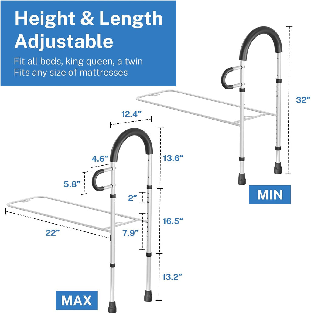 WISDEER Bed Rails for Seniors Dual Handle Bed Assist Grab Bars with Storage Pouch

