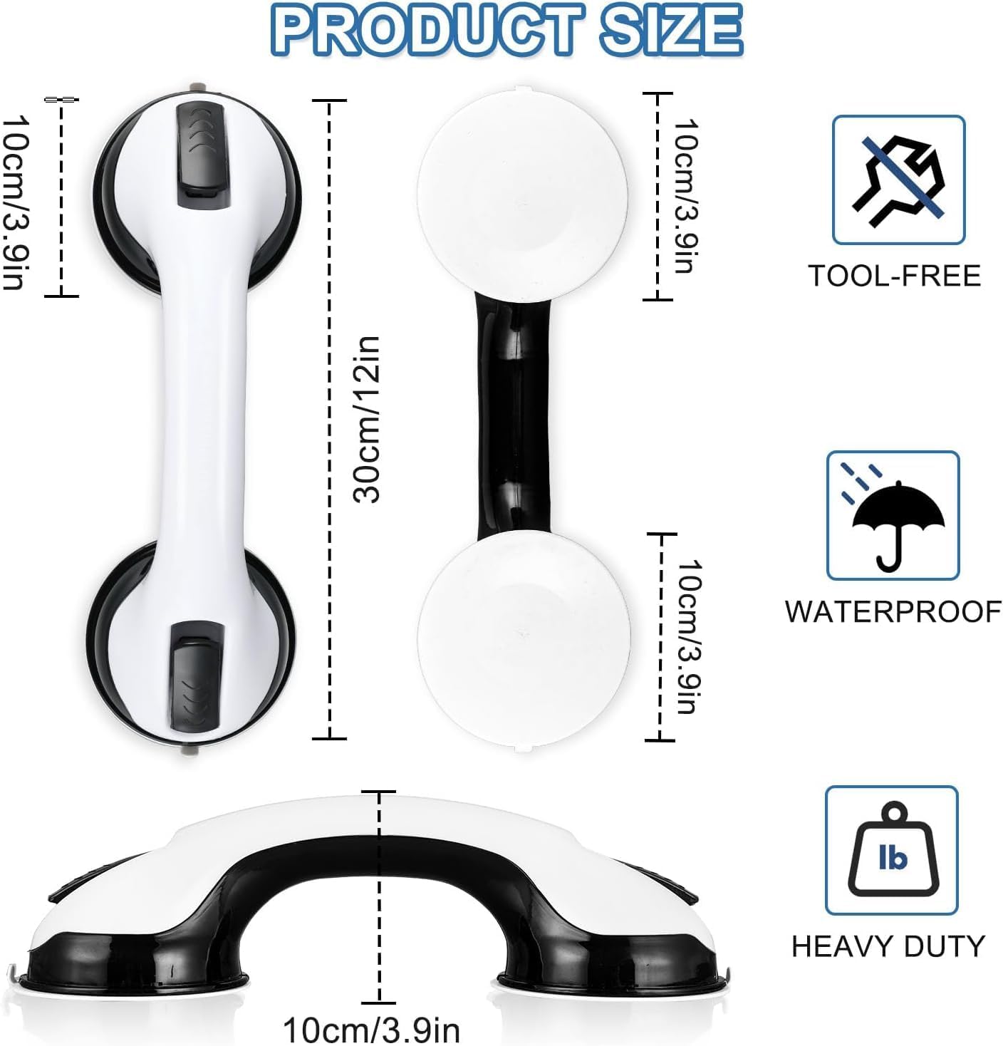 Grab Bars Suction Shower Handle for Bathtub and Shower, Non-Slip Safety Aid (2-Pack)

