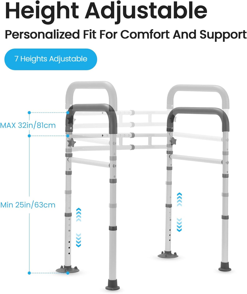 Careboda Foldable Toilet Safety Rails, Adjustable Grab Bar for Seniors and Disabled

