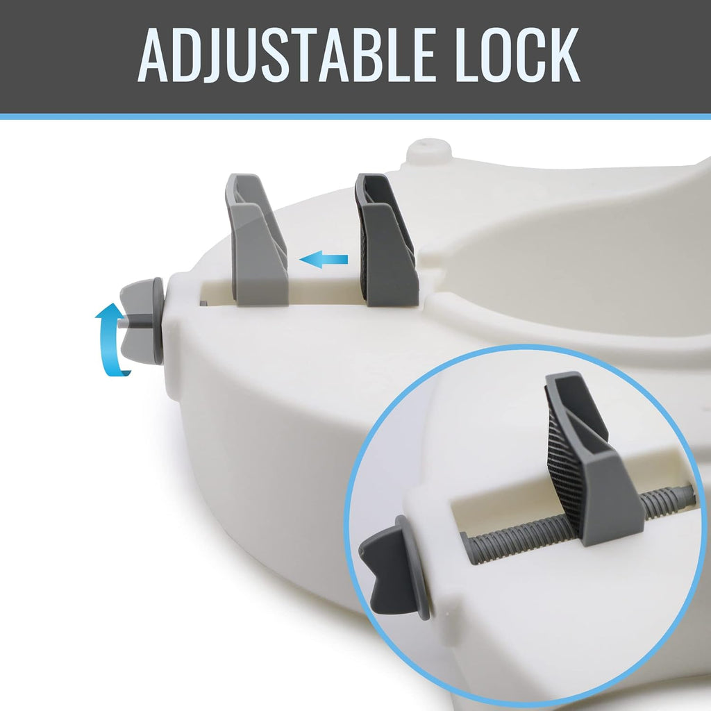DMI Raised Locking Toilet Seat with Padded Armrests, 5-Inch Riser, 250 lb

