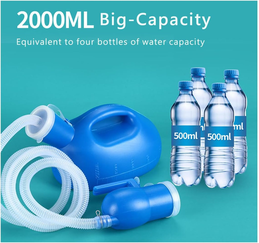 Portable Male Urinal Bottle 68 oz with Lid, 59 in Hose for Men

