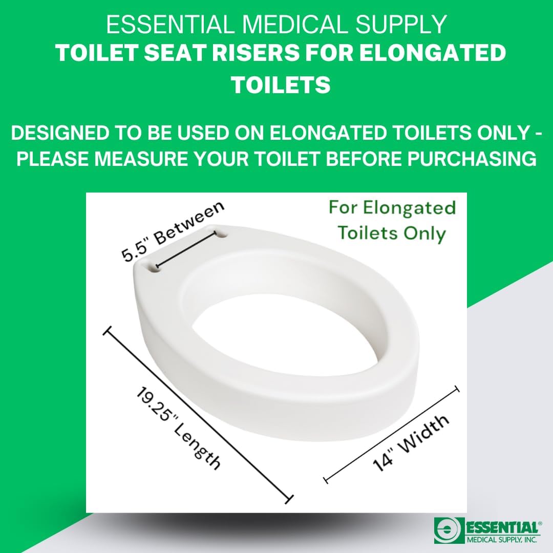 Essential Medical Supply Toilet Seat Riser, Elevated Height 19 x 14 x 3.5 in, 300 lb

