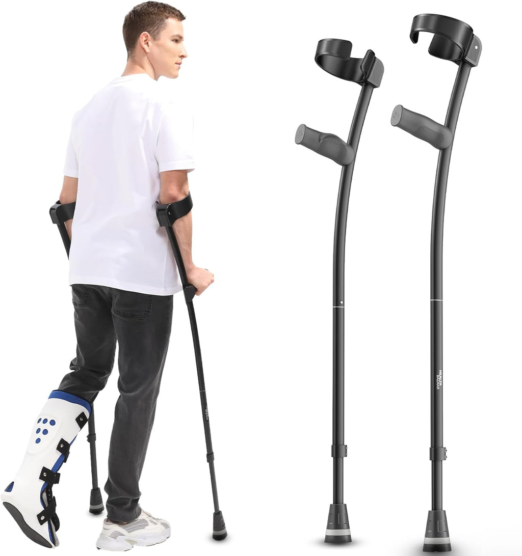 HEALTHBAZAAR Foldable Height-Adjustable Forearm Crutches for Adults, Slip-Resistant Tips

