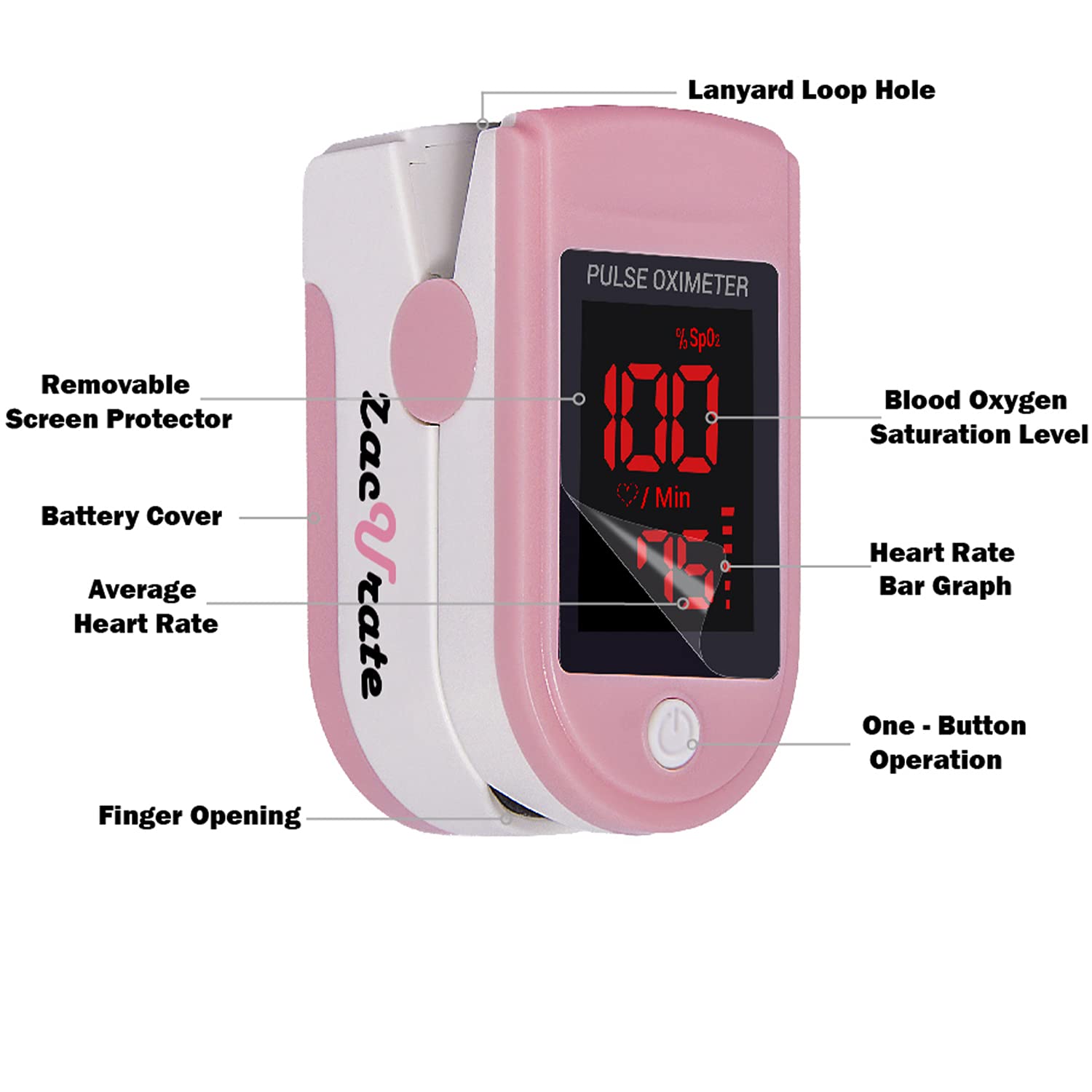 Zacurate Pro Series 500DL Fingertip Pulse Oximeter with Silicone Cover, Batteries & Lanyard

