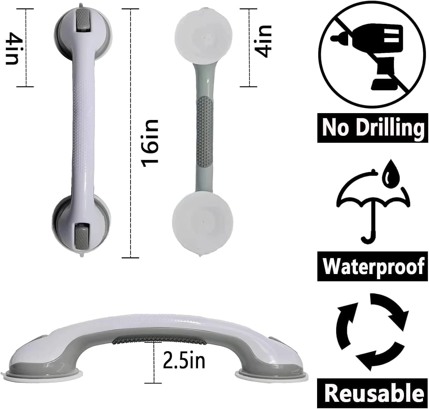 Shower Grab Bars for Seniors Suction Cup Shower Handles No Drilling

