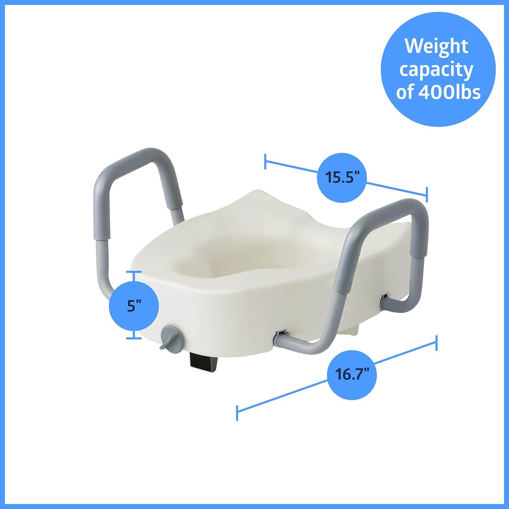 Medline 5-Inch Raised Locking Toilet Seat Riser with Removable Padded Arms

