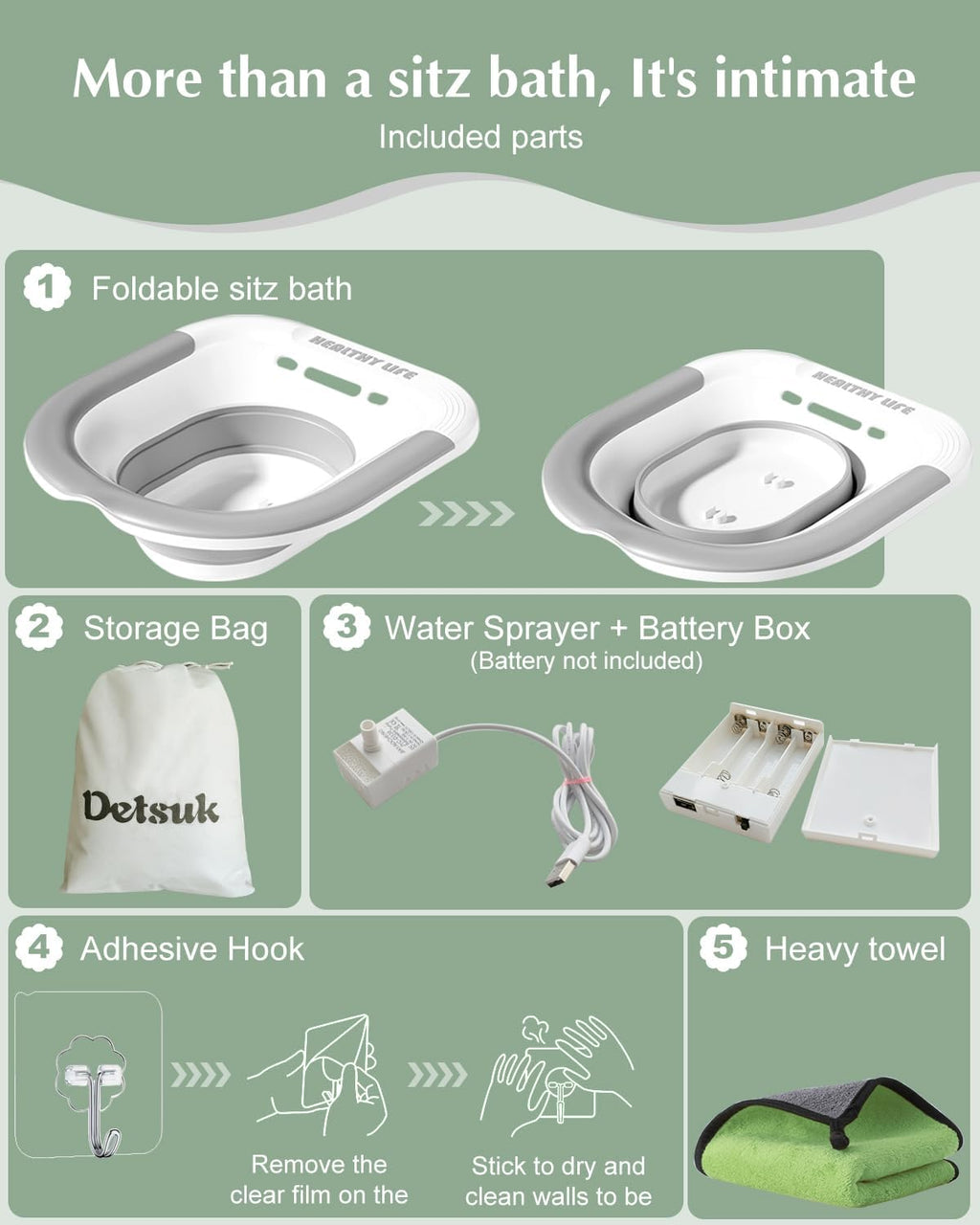 Foldable Electric Sitz Bath Kit with Automatic Flushing, Portable Hip Bath Basin


