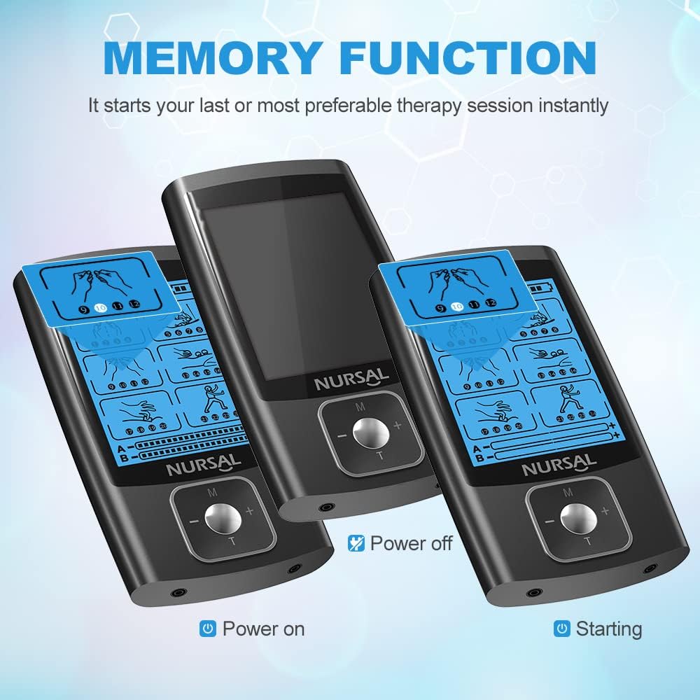 NURSAL Dual Channel TENS EMS Muscle Stimulator 24 Modes Rechargeable with 14 Pads

