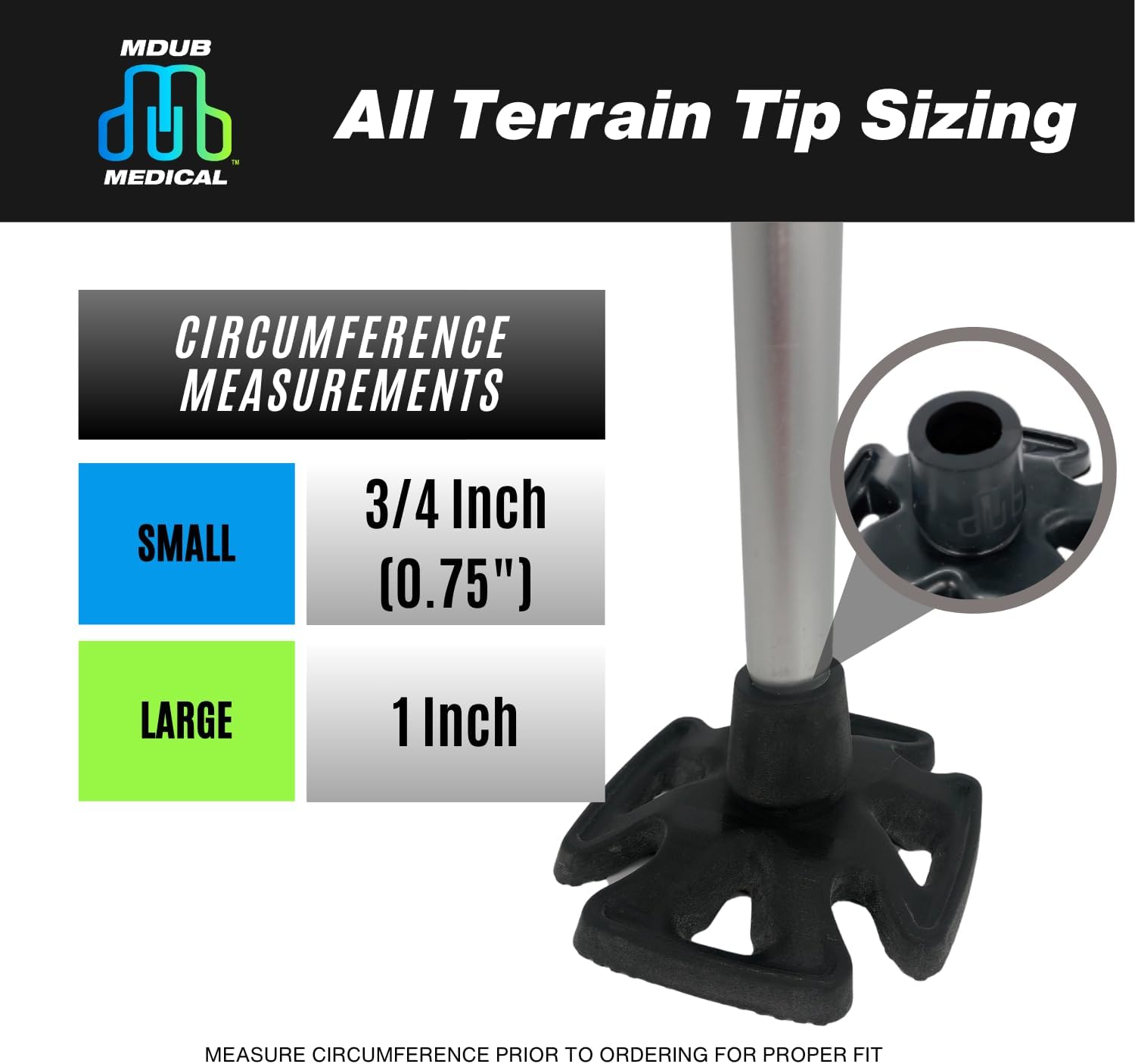 MDUB Medical All-Terrain Cane Feet for Walking Sticks, Heavy-Duty Rubber Traction

