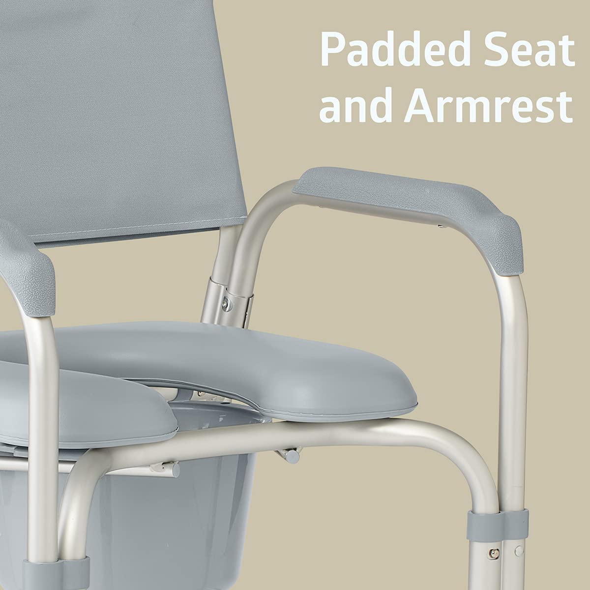 Medline Aluminum Padded Shower Chair Commode with Locking Casters, 300 lb Capacity

