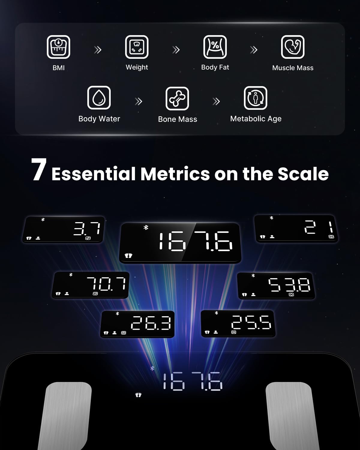 FITINDEX Smart Body Composition Scale with BMI, Body Fat, Muscle Mass, Bluetooth

